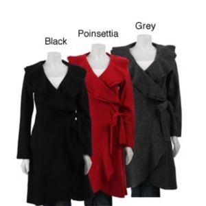 Ruffled front wrap coat.